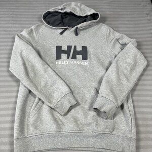 Helly Hansen Hoodie Mens Medium Gray Pullover Sweatshirt Organic Cotton Logo